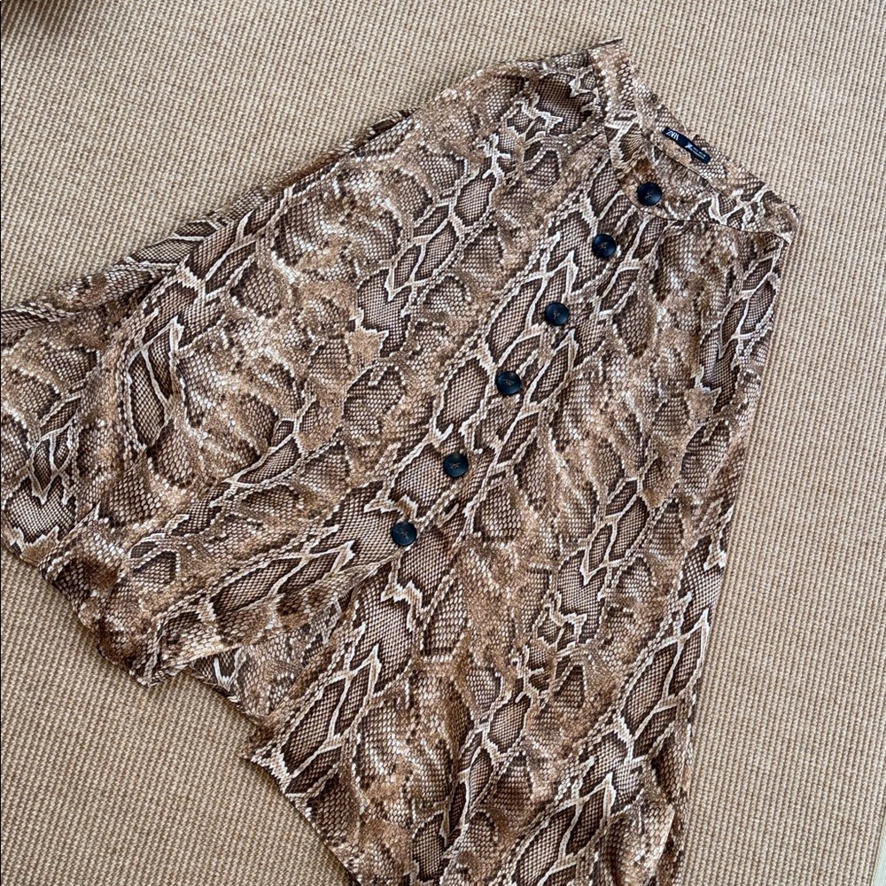 Zara Flowy Snake Skin Printed Maxi Skirt w/ Front Buttons